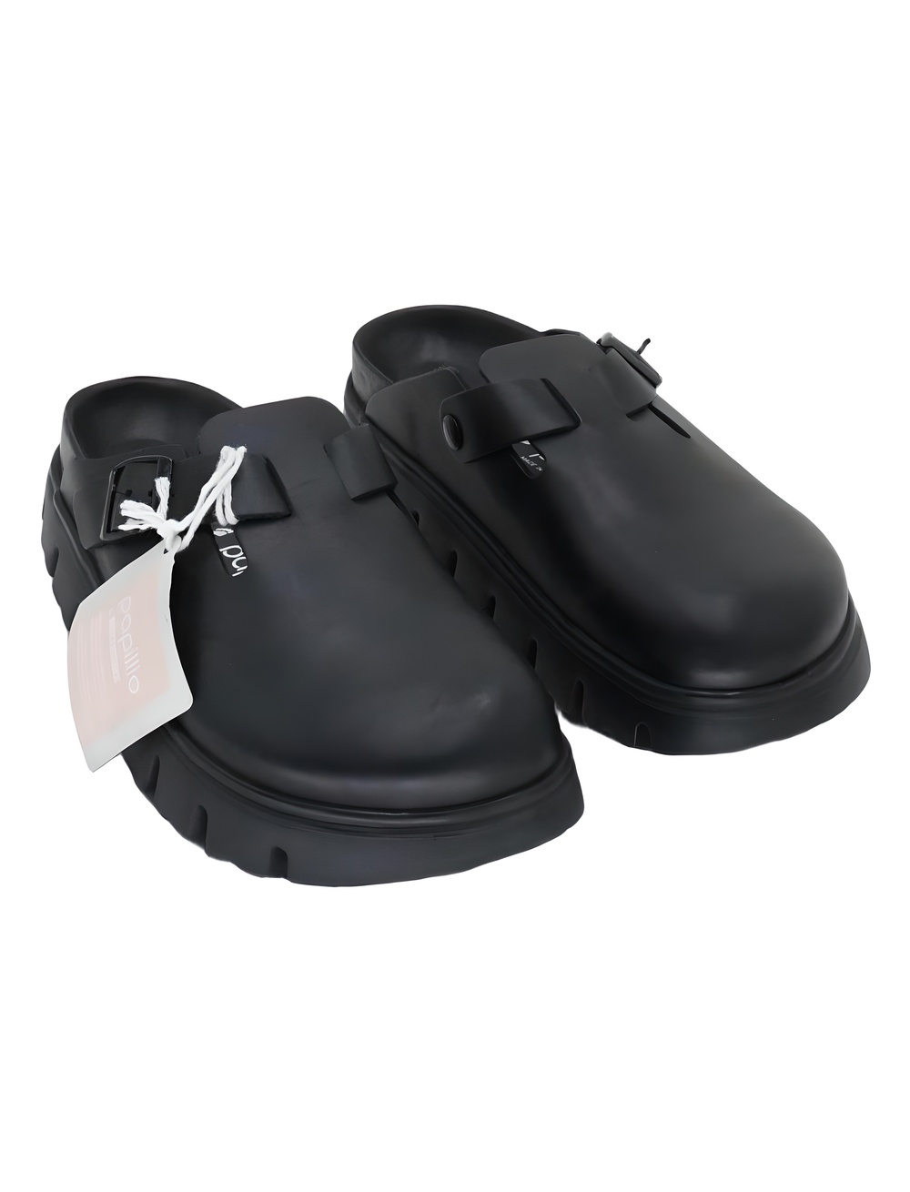 Papillio by Birkenstock Boston Exquisite Chunky Black Leather Clogs Size 8M